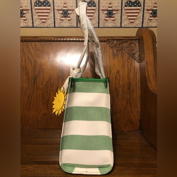 NWT-Kate Spade-Market Cabana☀️Canvas Medium Tote-Green & White Striped-$228: - Picture 3 of 16